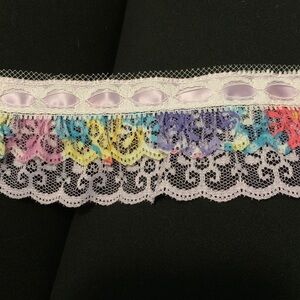 3 Yards Easter Colorful Double Lace Ribbon Gathered Ruffle Fabric